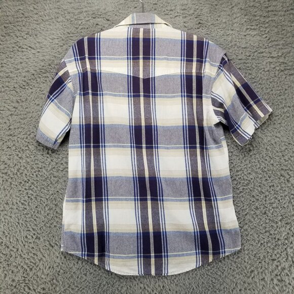 Wrangler Shirt Mens Large Blue Plaid Vintage Lightweight Pearl Snap - Picture 7 of 9